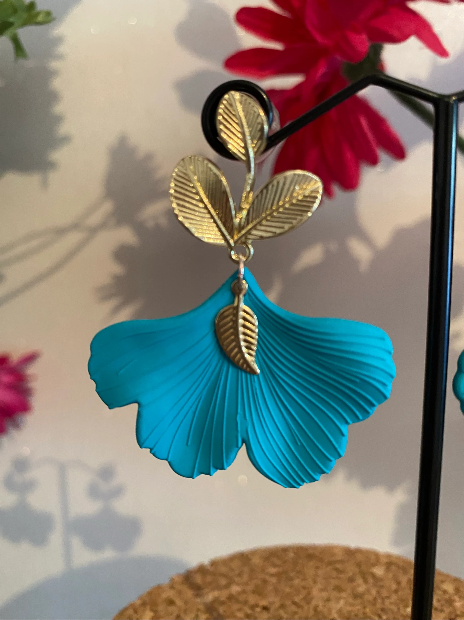 Turquoise blauwe ginkoblader oorringen – photo 2